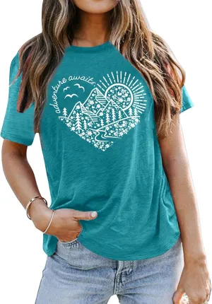 Adventure Tshirt Women Mountain Shirts Hiking Graphic Tees Summer Outdoor Casual Vacation Tops