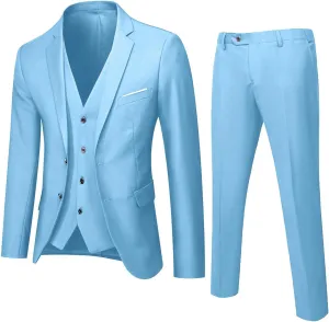 Alalaso Men's Suits Slim Fit, 3 Piece Suit for Men, 2 Button Blazer Jacket Vest Pants, Men Tuxedo Suit Sets