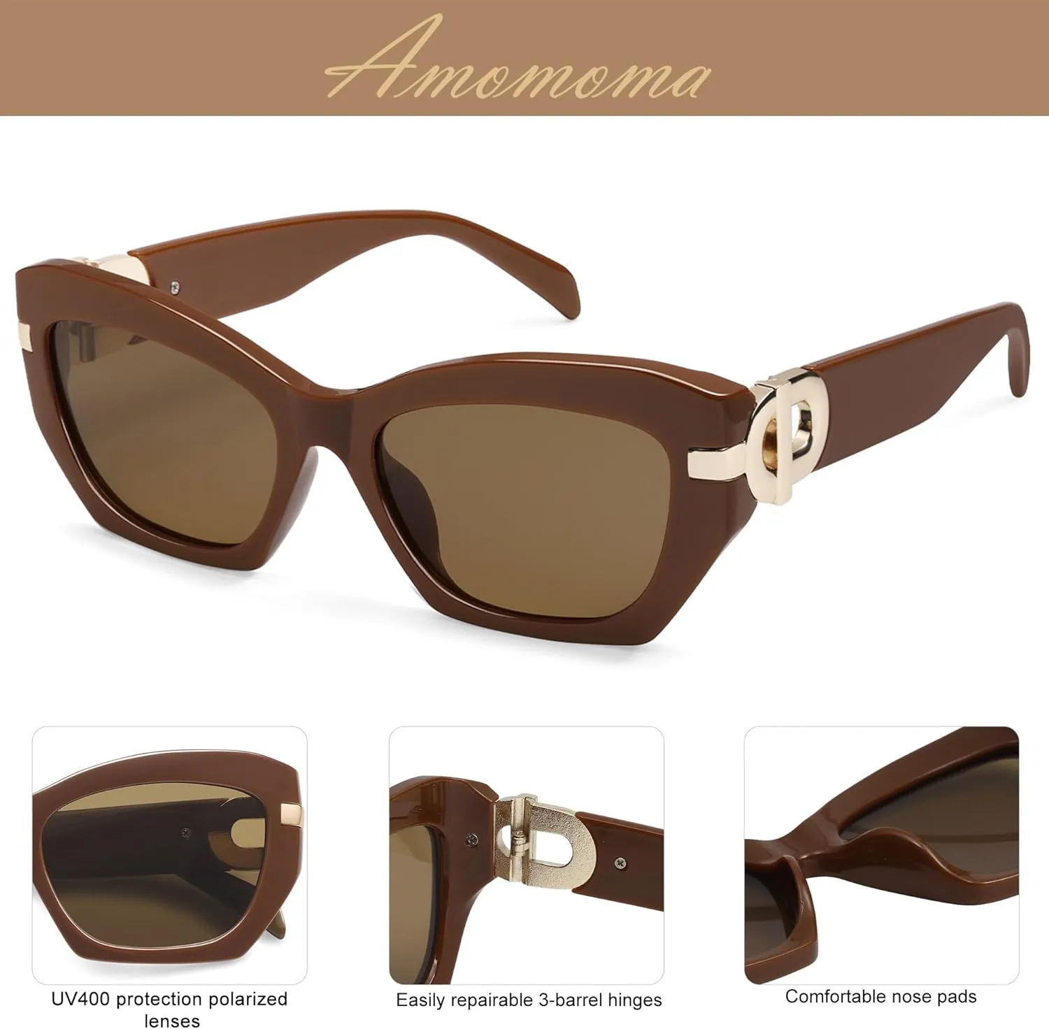 AMOMOMA Retro Cat Eye Sunglasses for Women Vintage Trendy Classic 90s Style Polarized Sun Glasses Shades AM6634