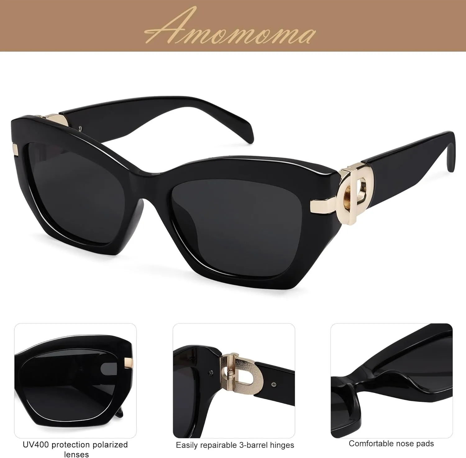 AMOMOMA Retro Cat Eye Sunglasses for Women Vintage Trendy Classic 90s Style Polarized Sun Glasses Shades AM6634