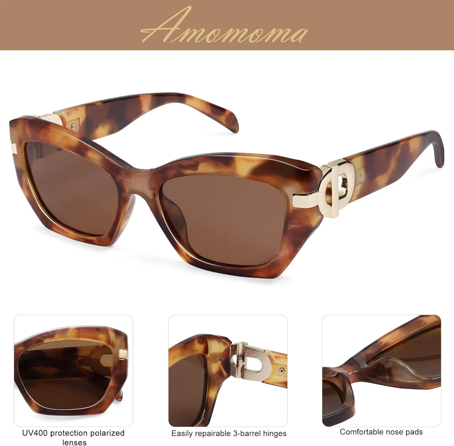 AMOMOMA Retro Cat Eye Sunglasses for Women Vintage Trendy Classic 90s Style Polarized Sun Glasses Shades AM6634