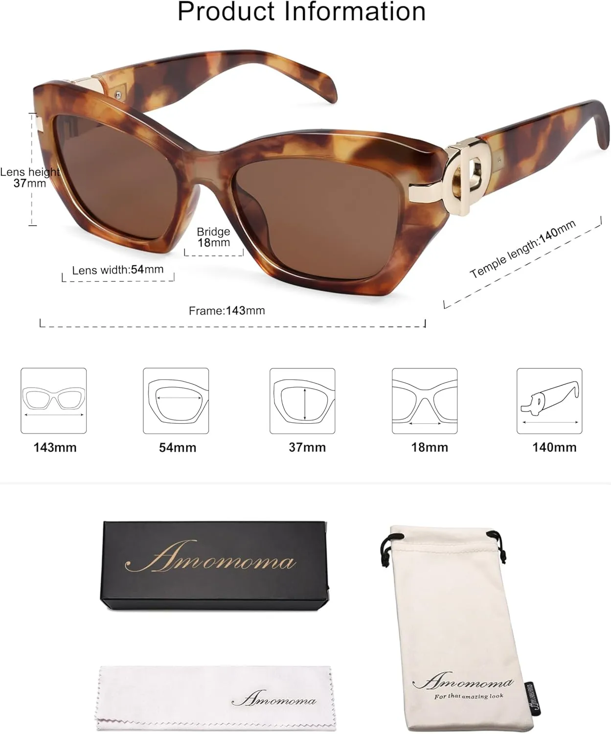 AMOMOMA Retro Cat Eye Sunglasses for Women Vintage Trendy Classic 90s Style Polarized Sun Glasses Shades AM6634