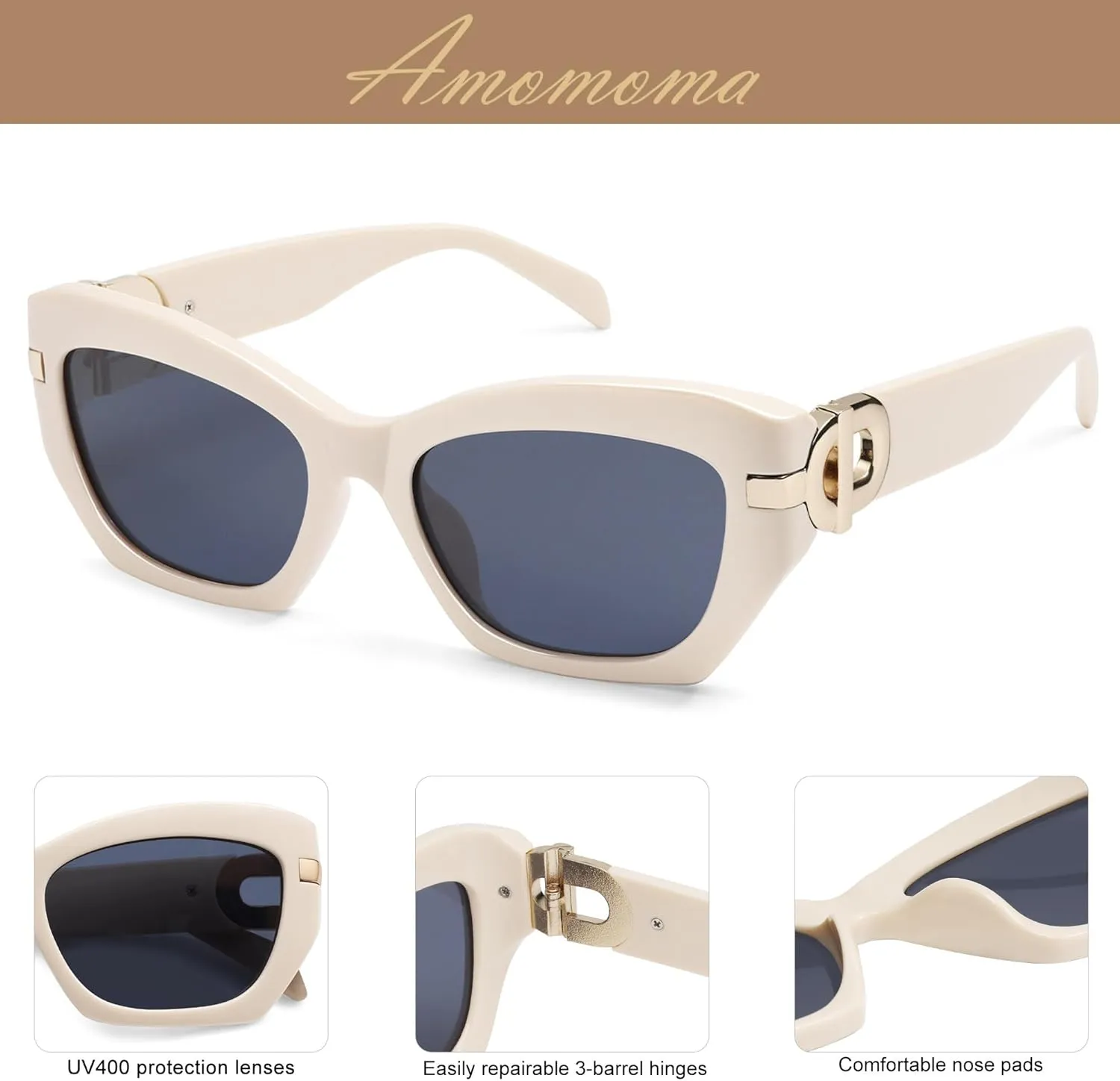 AMOMOMA Retro Cat Eye Sunglasses for Women Vintage Trendy Classic 90s Style Polarized Sun Glasses Shades AM6634