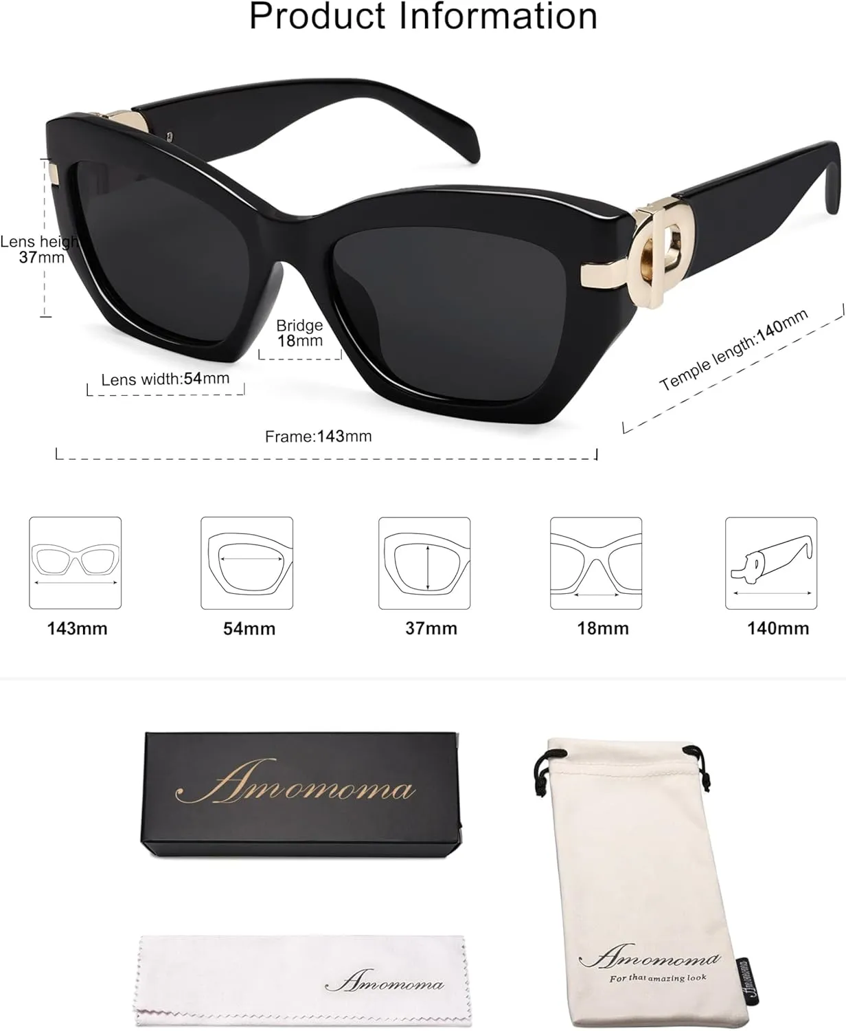 AMOMOMA Retro Cat Eye Sunglasses for Women Vintage Trendy Classic 90s Style Polarized Sun Glasses Shades AM6634