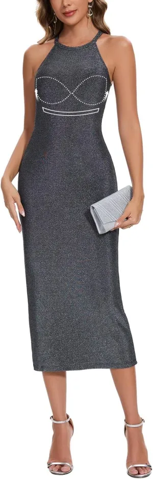 ANYFITTING Women's Built in Bra Bodycon Sparkly Holidady Formal Dresses for Date Night