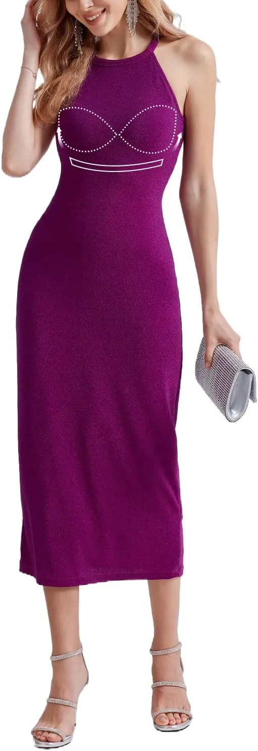 ANYFITTING Women's Built in Bra Bodycon Sparkly Holidady Formal Dresses for Date Night