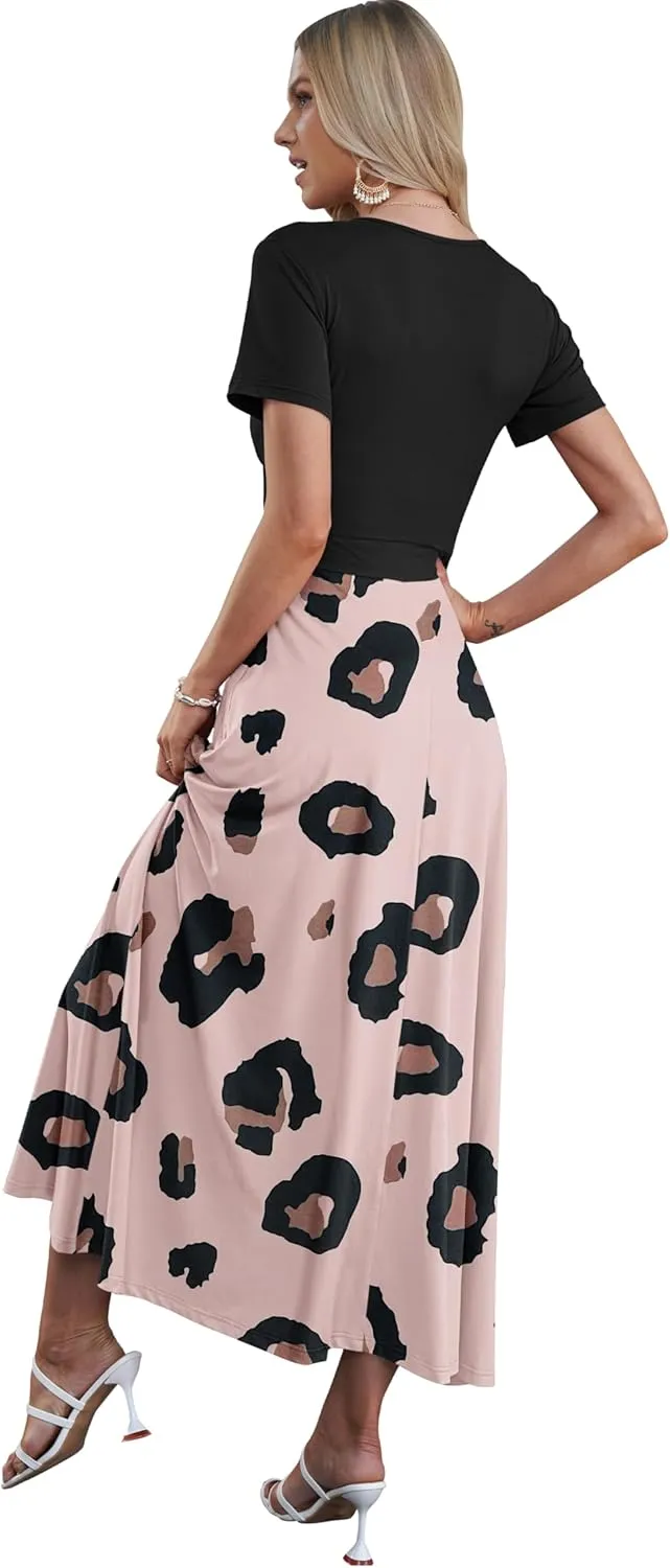 AUSELILY Maxi Dresses for Women Ankle Length Floral Print Beach Long Flowy Dress with Pockets