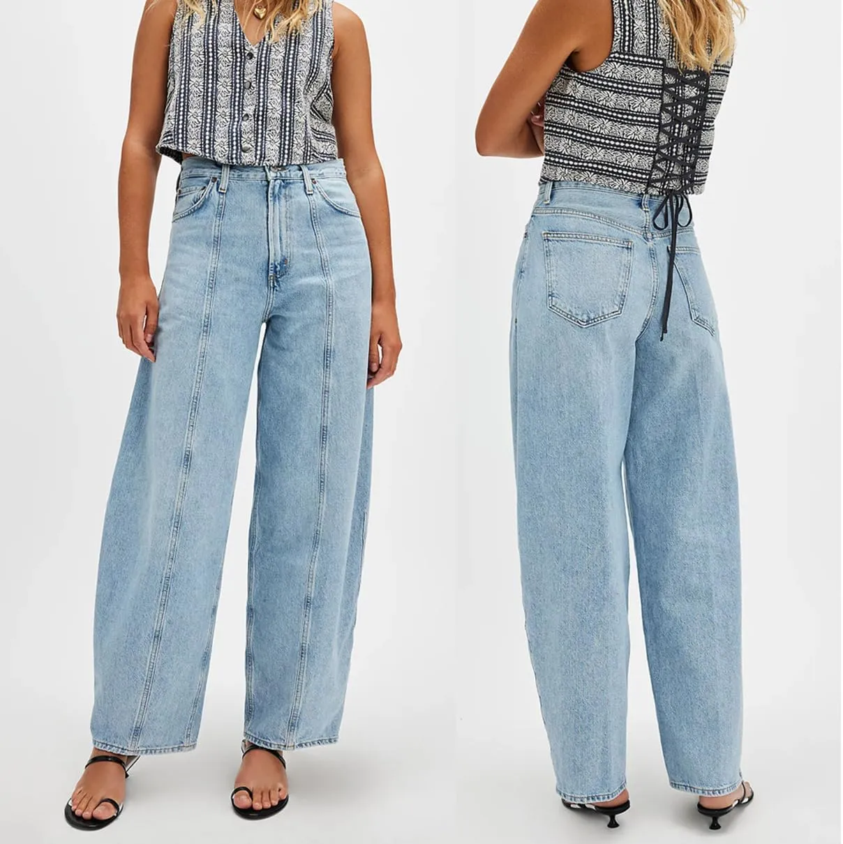 Baggy Jeans for Woman High Waisted Distressed Stretchy Fit Splicing ​​Wide Leg Denim Pants