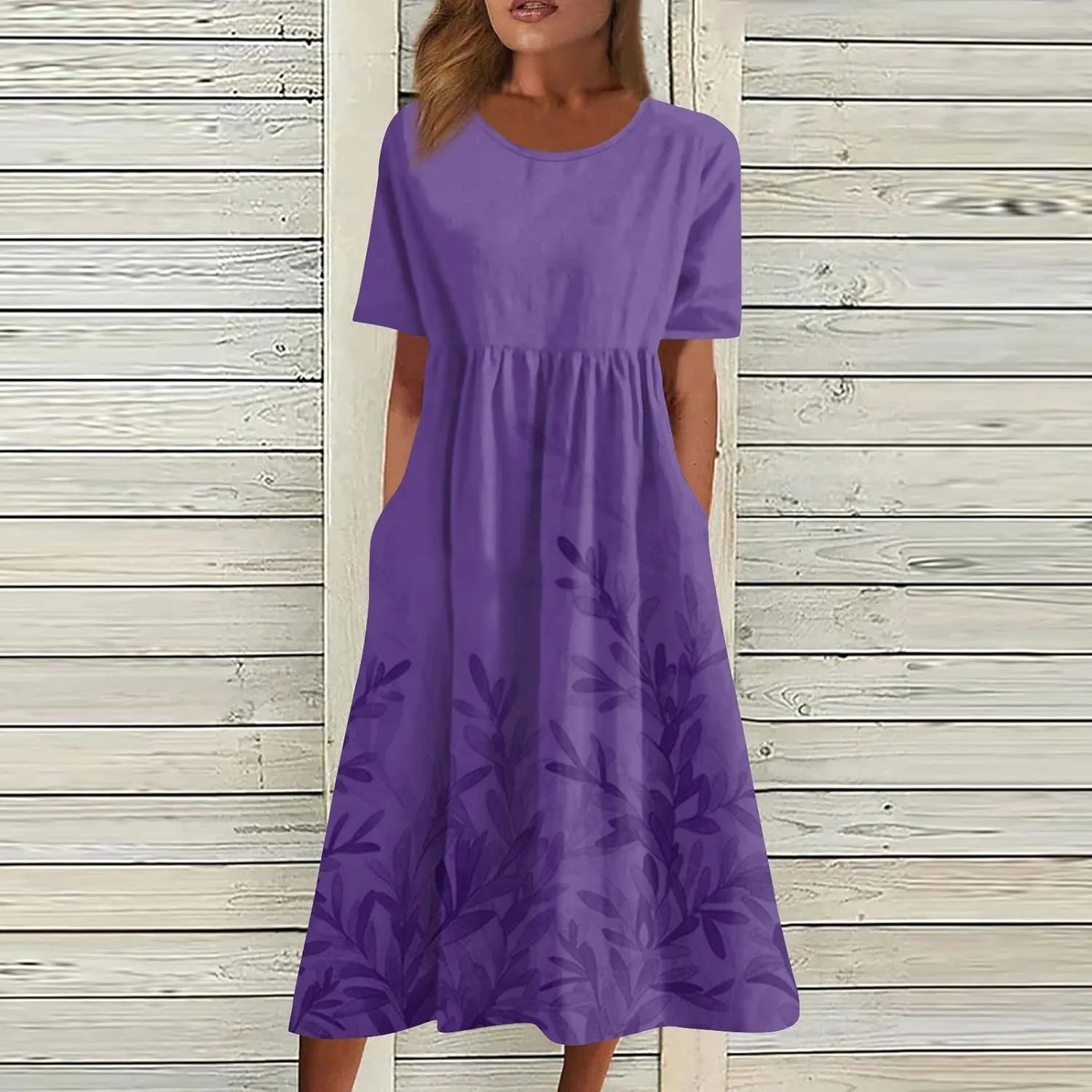 Below The Knee Short Sleeve Cover Up Ladies Dressy Classic Summer Super Soft Graphic Cotton Dress for Women.
