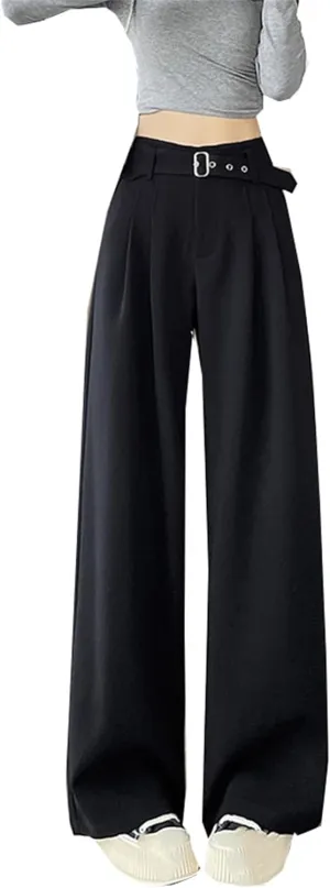 Betusline Women's Textured Dress Pants with Belt