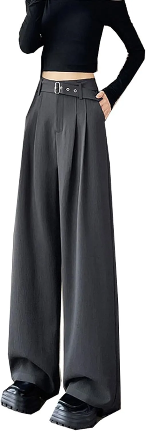 Betusline Women's Textured Dress Pants with Belt