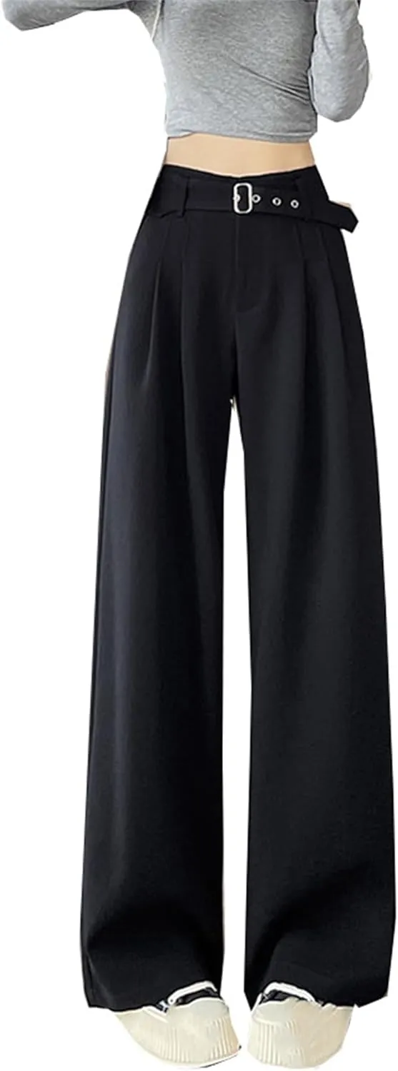 Betusline Women's Textured Dress Pants with Belt
