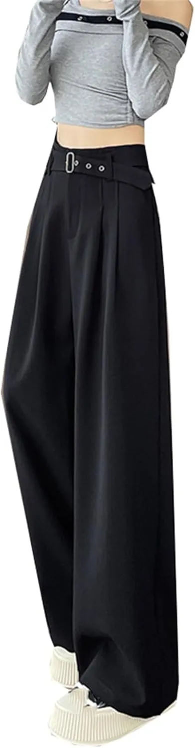 Betusline Women's Textured Dress Pants with Belt