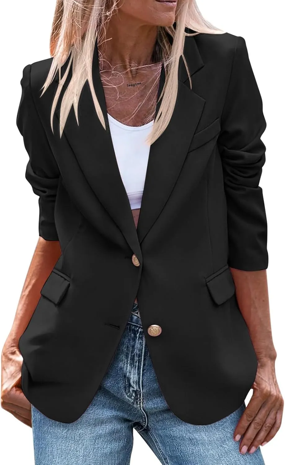 Blazers for Women Bussiness Casual Long Sleeve Open Front Blazer Work Office Dressy Suit Jackets with Pockets