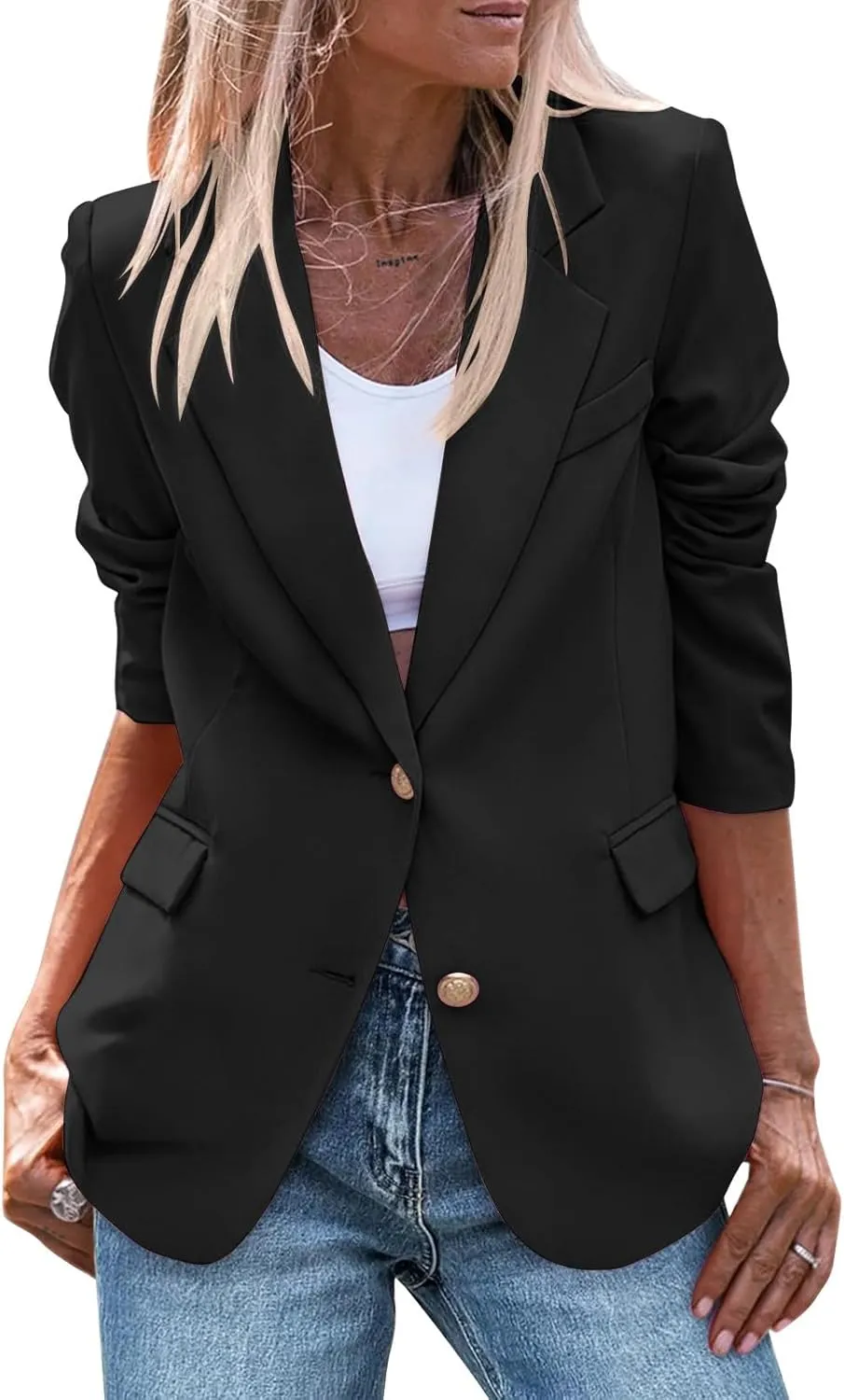 Blazers for Women Bussiness Casual Long Sleeve Open Front Blazer Work Office Dressy Suit Jackets with Pockets