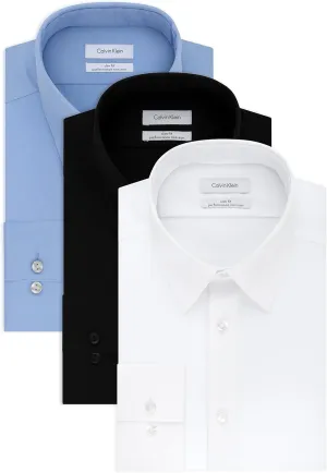 Calvin Klein Men's Dress Shirts Slim Fit Non Iron Solid, White/Mist/Black, 17" Neck 36"-37" Sleeve