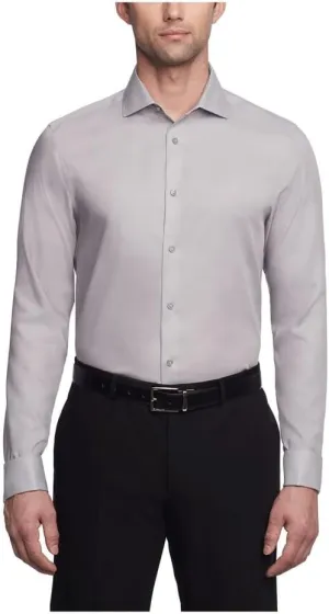 Calvin Klein Men's Non Iron Slim Fit French Cuff Dress Shirt Shirt, Smoke, 15" Neck 32"-33" Sleeve