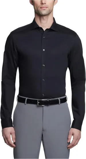 Calvin Klein Men's Non Iron Slim Fit Herringbone French Cuff Dress Shirt, Black, 15.5" Neck 34"-35" Sleeve