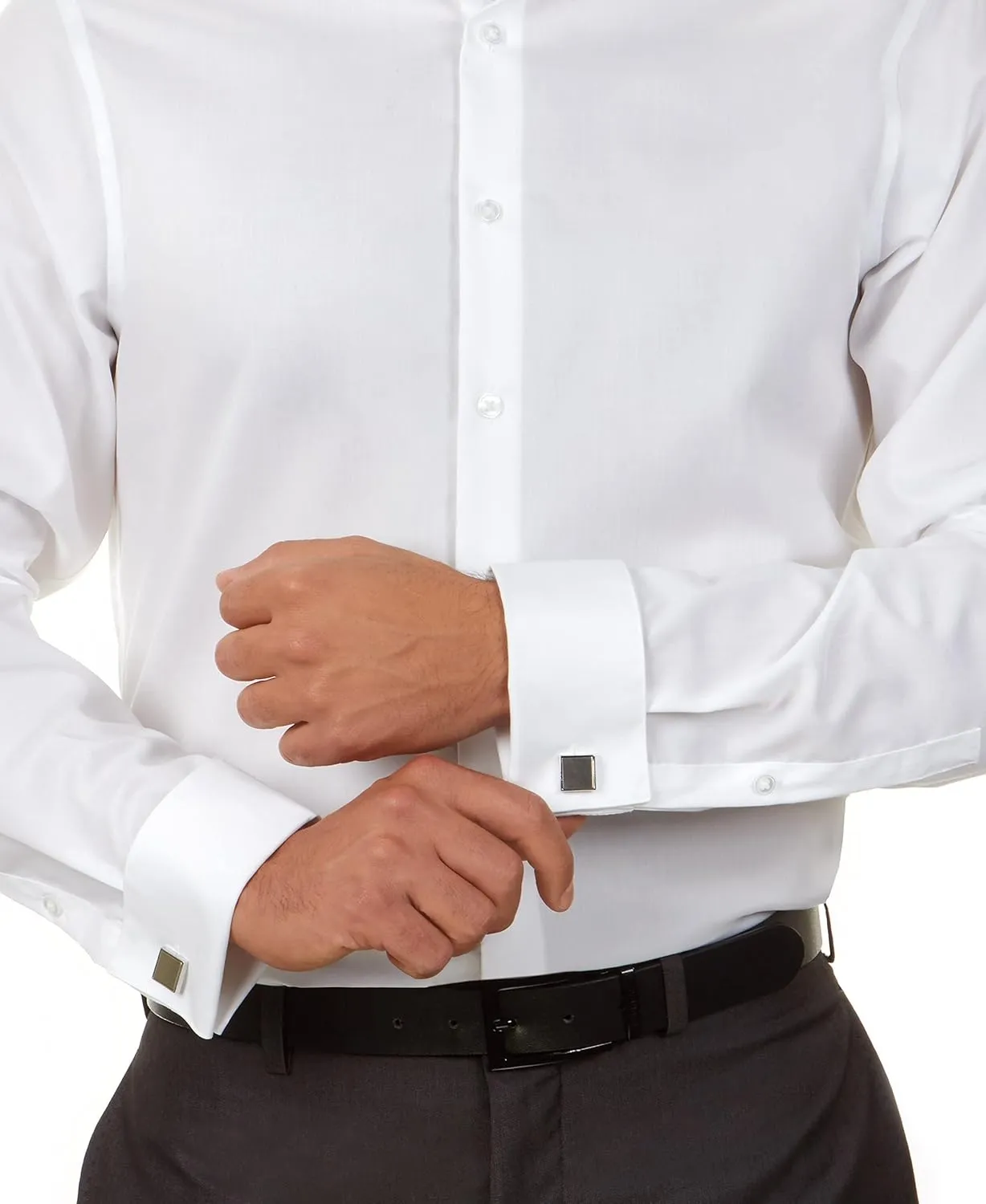 Calvin Klein Men's Non Iron Slim Fit Herringbone French Cuff Dress Shirt