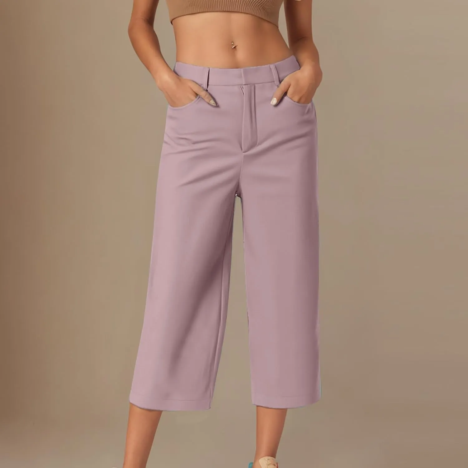 Capri Pants for Women Wide Leg Loose Capris Dressy Summer Dress Cropped Pants Business Casual Work Capris with Pockets