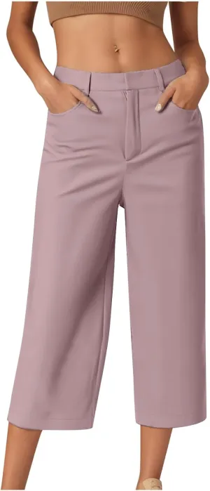 Capri Pants for Women Wide Leg Loose Capris Dressy Summer Dress Cropped Pants Business Casual Work Capris with Pockets