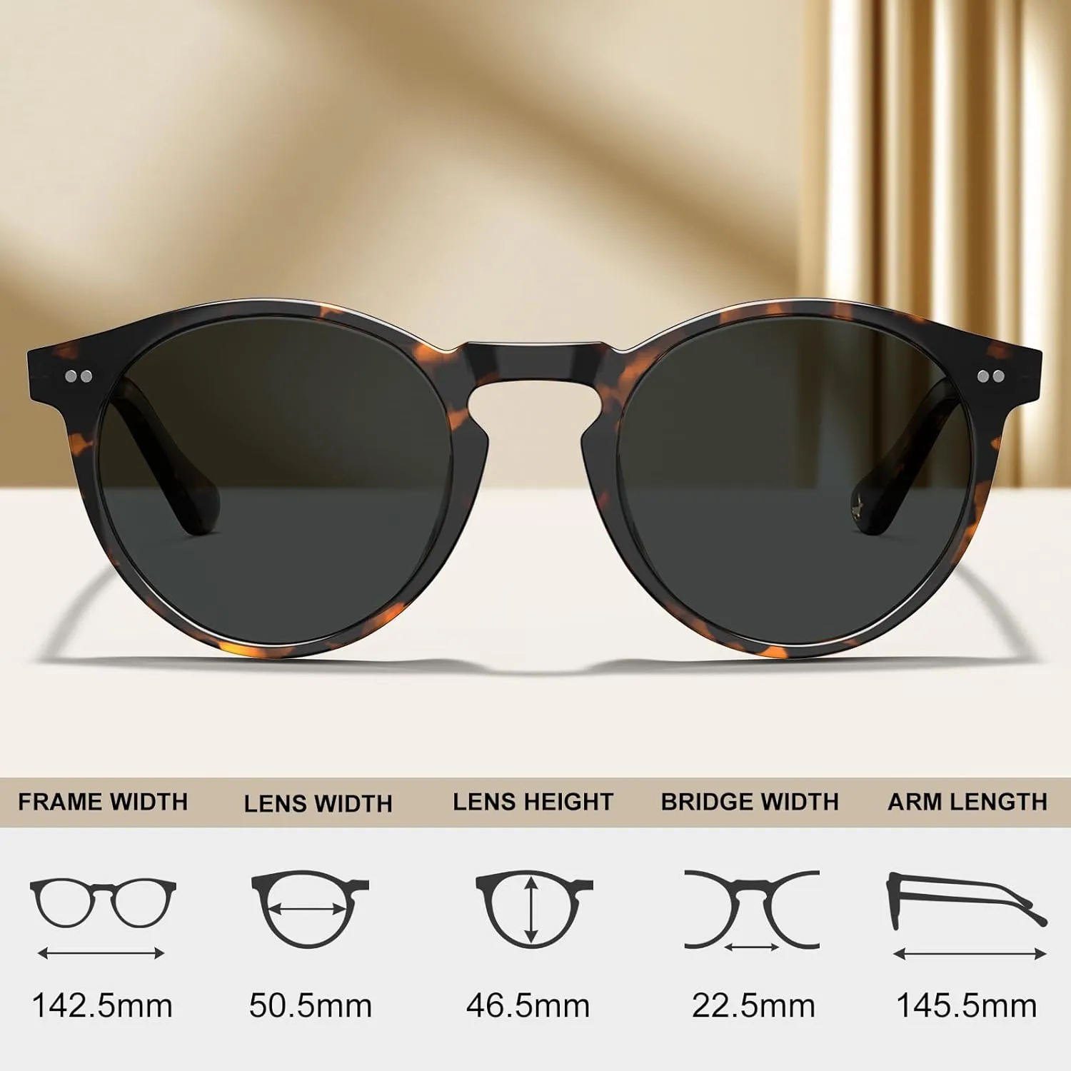 CARFIA Acetate Vintage Round Polarized Sunglasses for Men UV400 Lenses Hand-crafted Frame