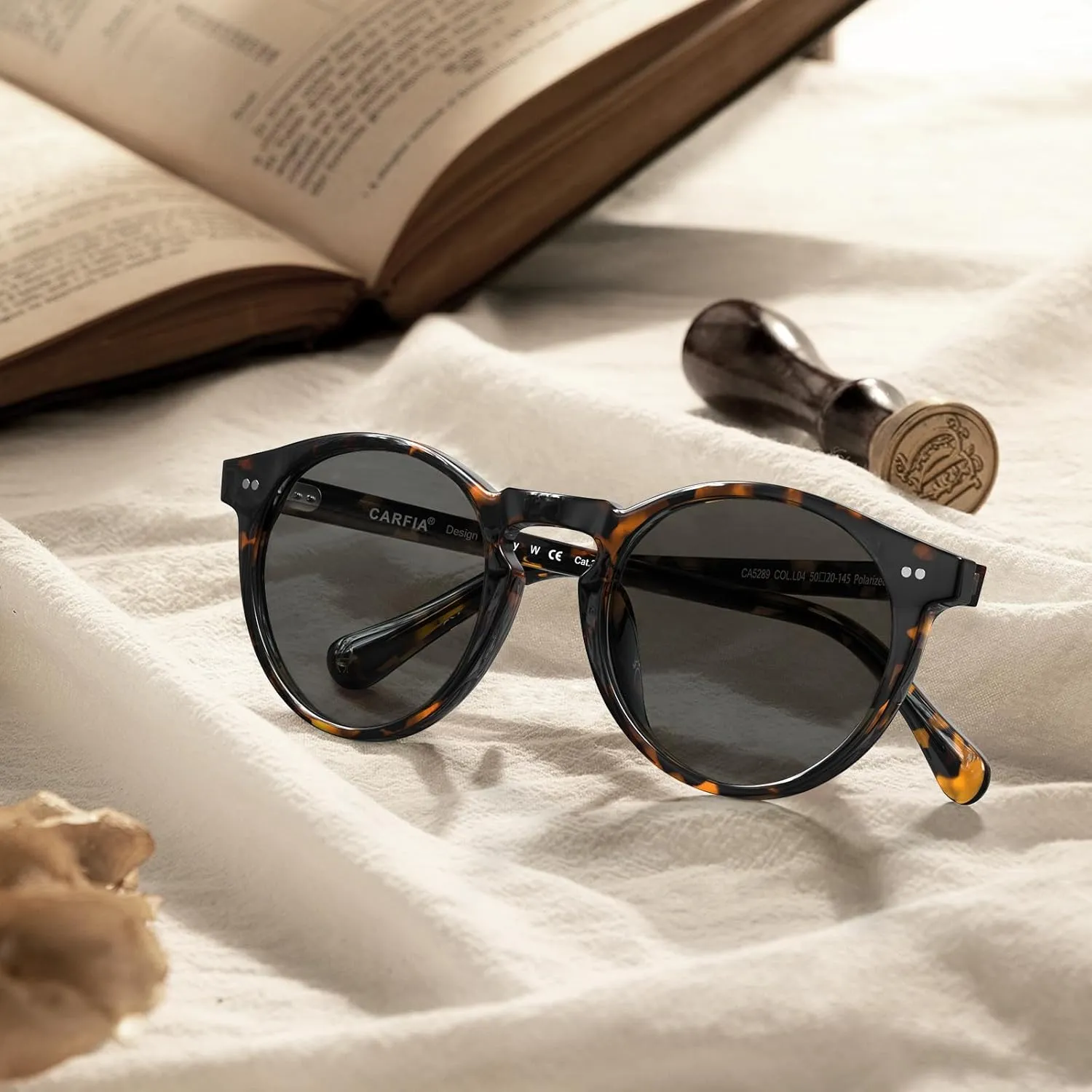 CARFIA Acetate Vintage Round Polarized Sunglasses for Men UV400 Lenses Hand-crafted Frame