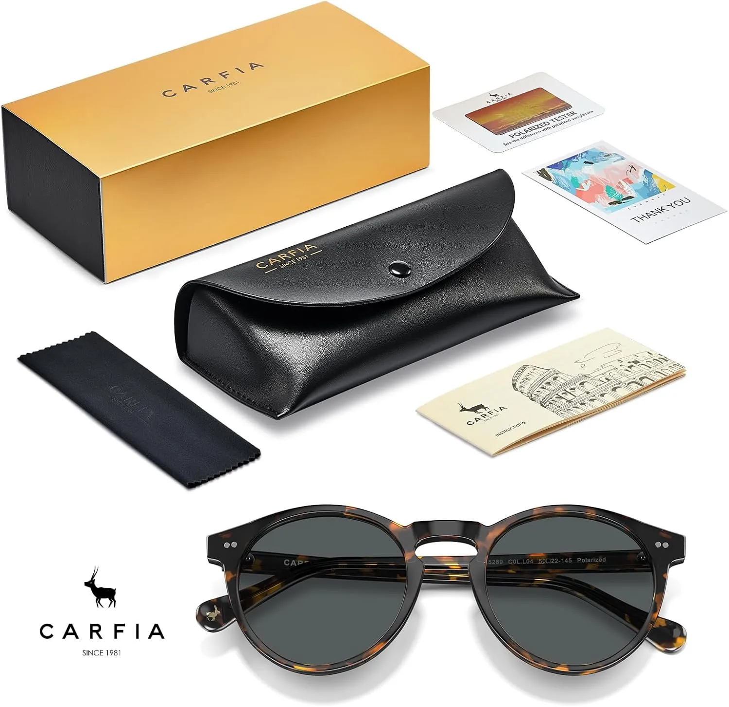 CARFIA Acetate Vintage Round Polarized Sunglasses for Men UV400 Lenses Hand-crafted Frame