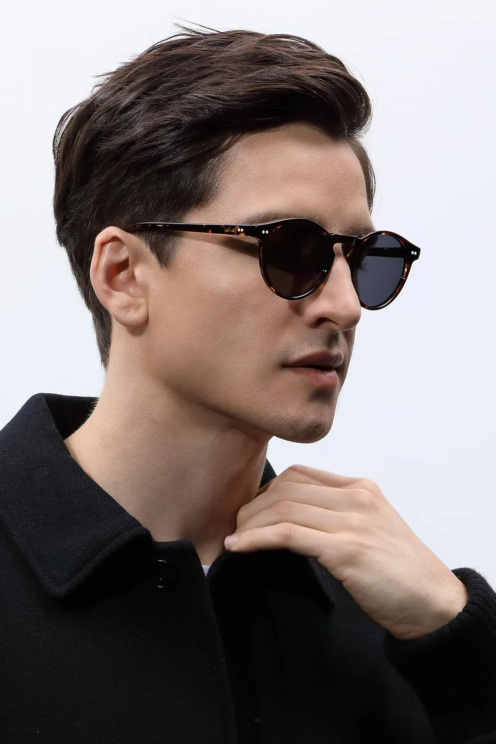 CARFIA Acetate Vintage Round Polarized Sunglasses for Men UV400 Lenses Hand-crafted Frame