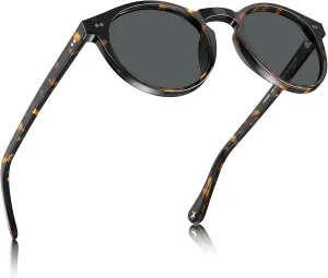 CARFIA Acetate Vintage Round Polarized Sunglasses for Men UV400 Lenses Hand-crafted Frame
