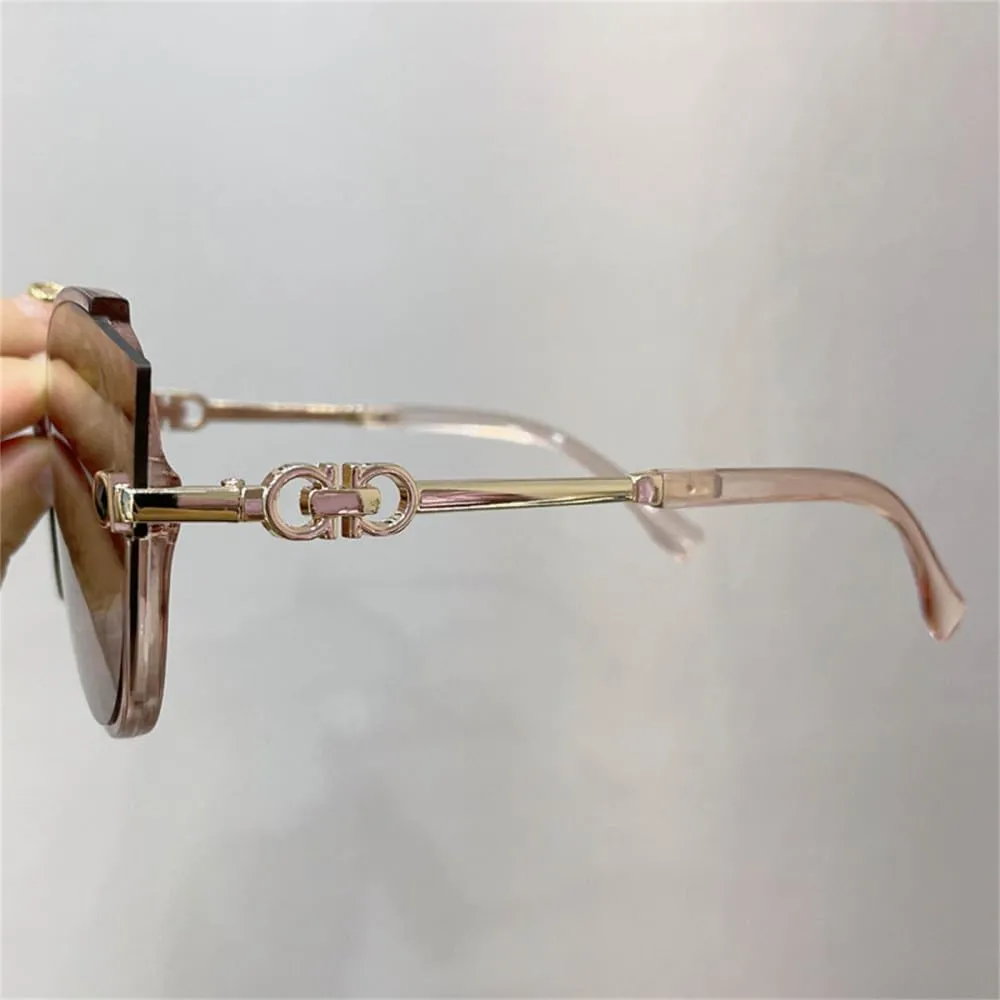CGZWFERA-Vintage Cat Eye Round Sunglasses Women's Version Metal Rimless Gradient Sun Glasses Shades UV400