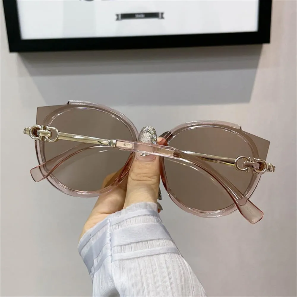 CGZWFERA-Vintage Cat Eye Round Sunglasses Women's Version Metal Rimless Gradient Sun Glasses Shades UV400