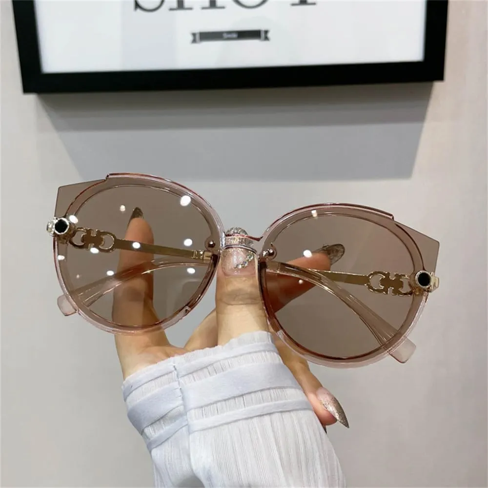 CGZWFERA-Vintage Cat Eye Round Sunglasses Women's Version Metal Rimless Gradient Sun Glasses Shades UV400