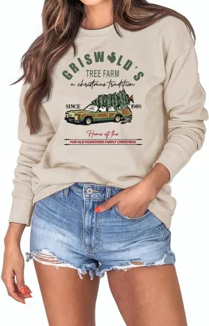 Christmas Sweatshirts for Women Merry Christmas Tree Santa Claus Letter Printed Shirts Xmas Pullover Tops