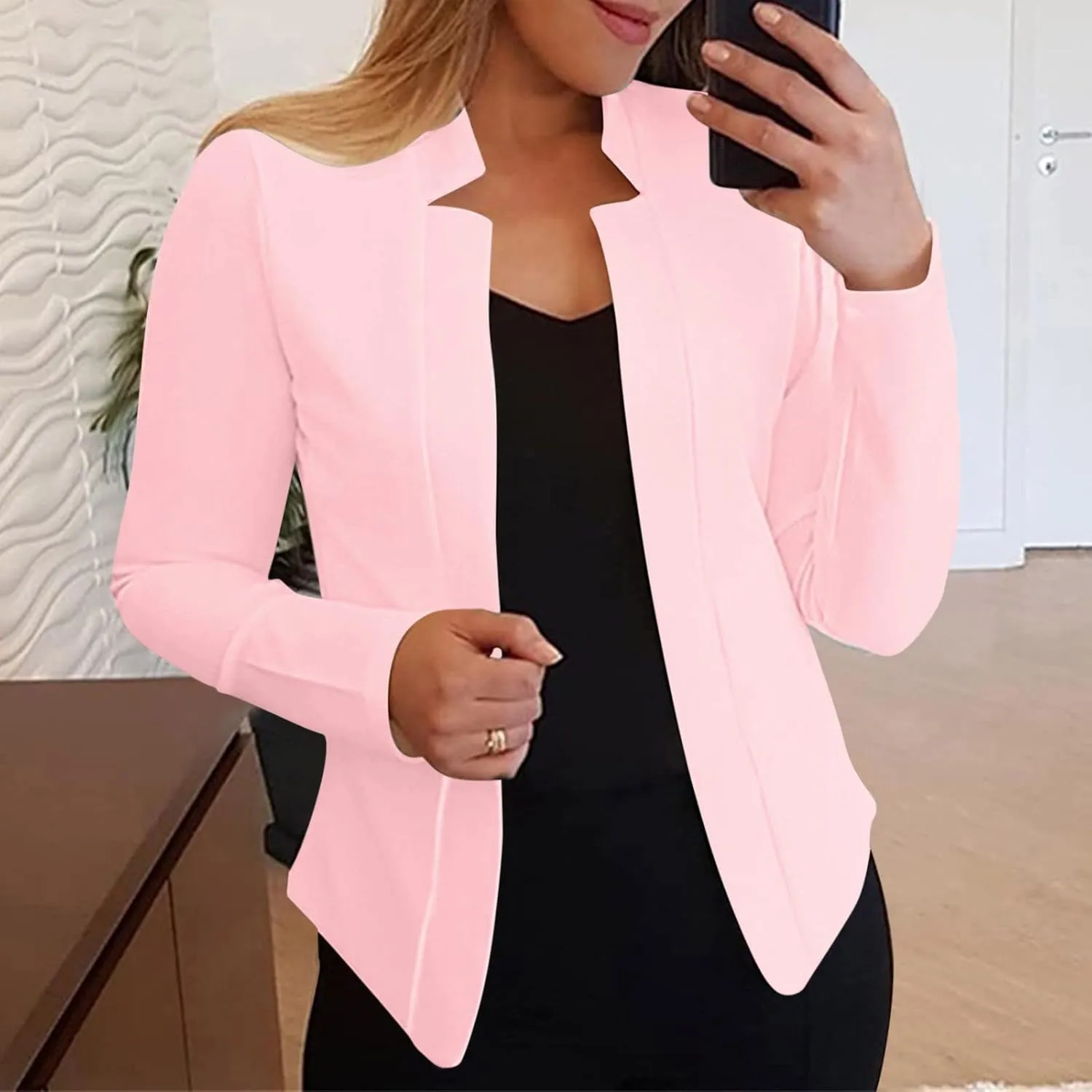 Collarless Blazer Jackets for Women Tweed for Women Cardigan Long Sleeve Prtite Plaid Top Baggy With Pockets Tops
