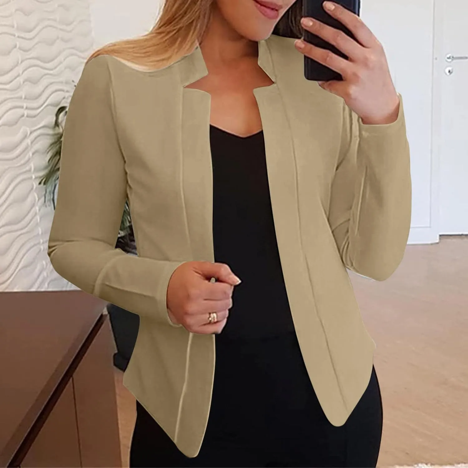 Collarless Blazer Jackets for Women Tweed for Women Cardigan Long Sleeve Prtite Plaid Top Baggy With Pockets Tops
