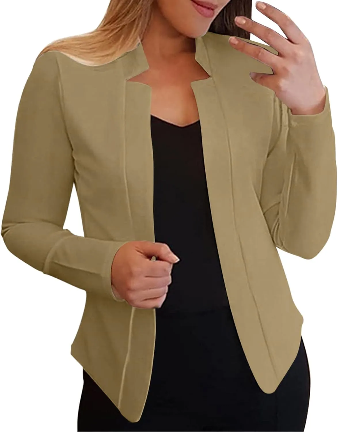 Collarless Blazer Jackets for Women Tweed for Women Cardigan Long Sleeve Prtite Plaid Top Baggy With Pockets Tops