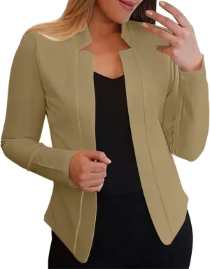 Collarless Blazer Jackets for Women Tweed for Women Cardigan Long Sleeve Prtite Plaid Top Baggy With Pockets Tops