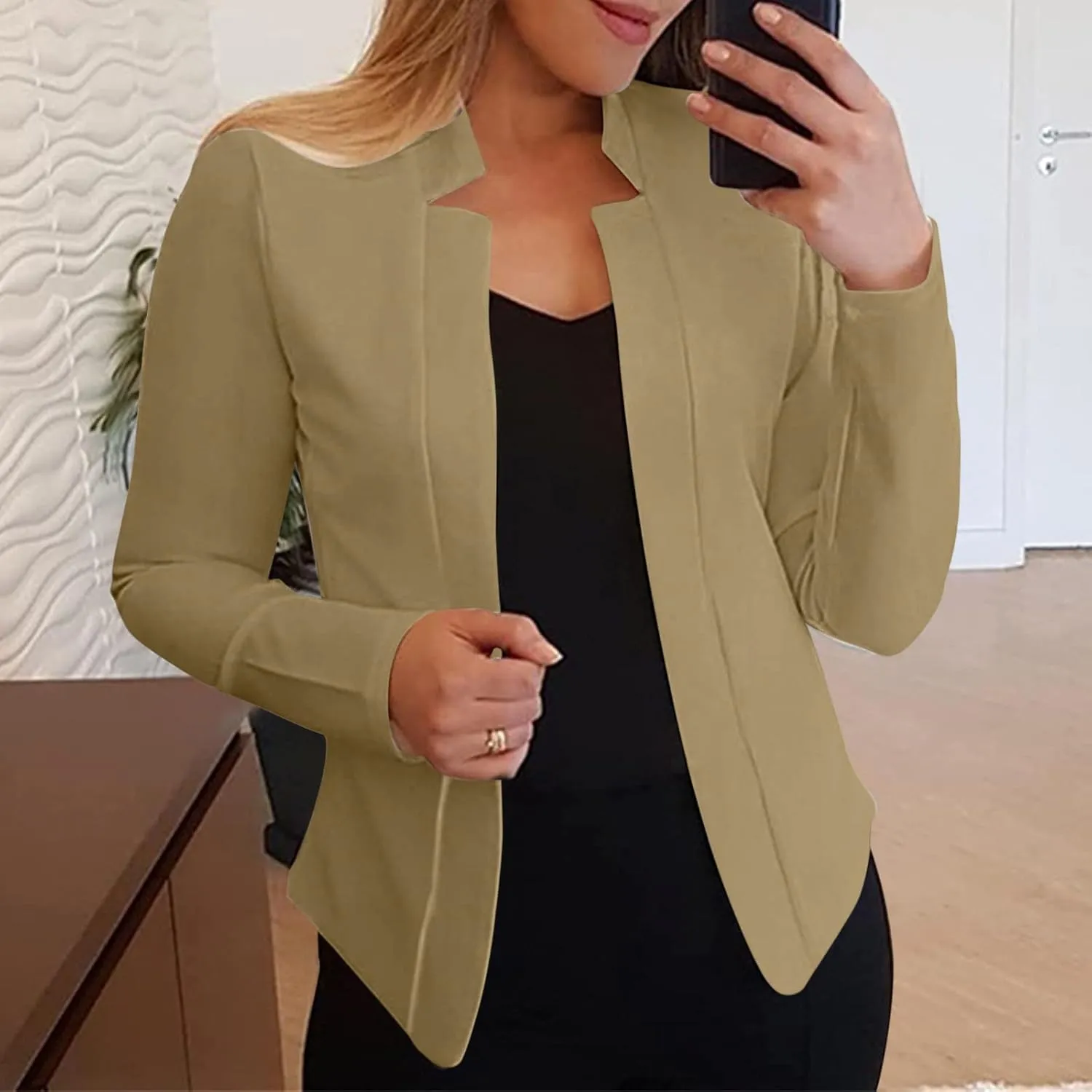 Collarless Blazer Jackets for Women Tweed for Women Cardigan Long Sleeve Prtite Plaid Top Baggy With Pockets Tops
