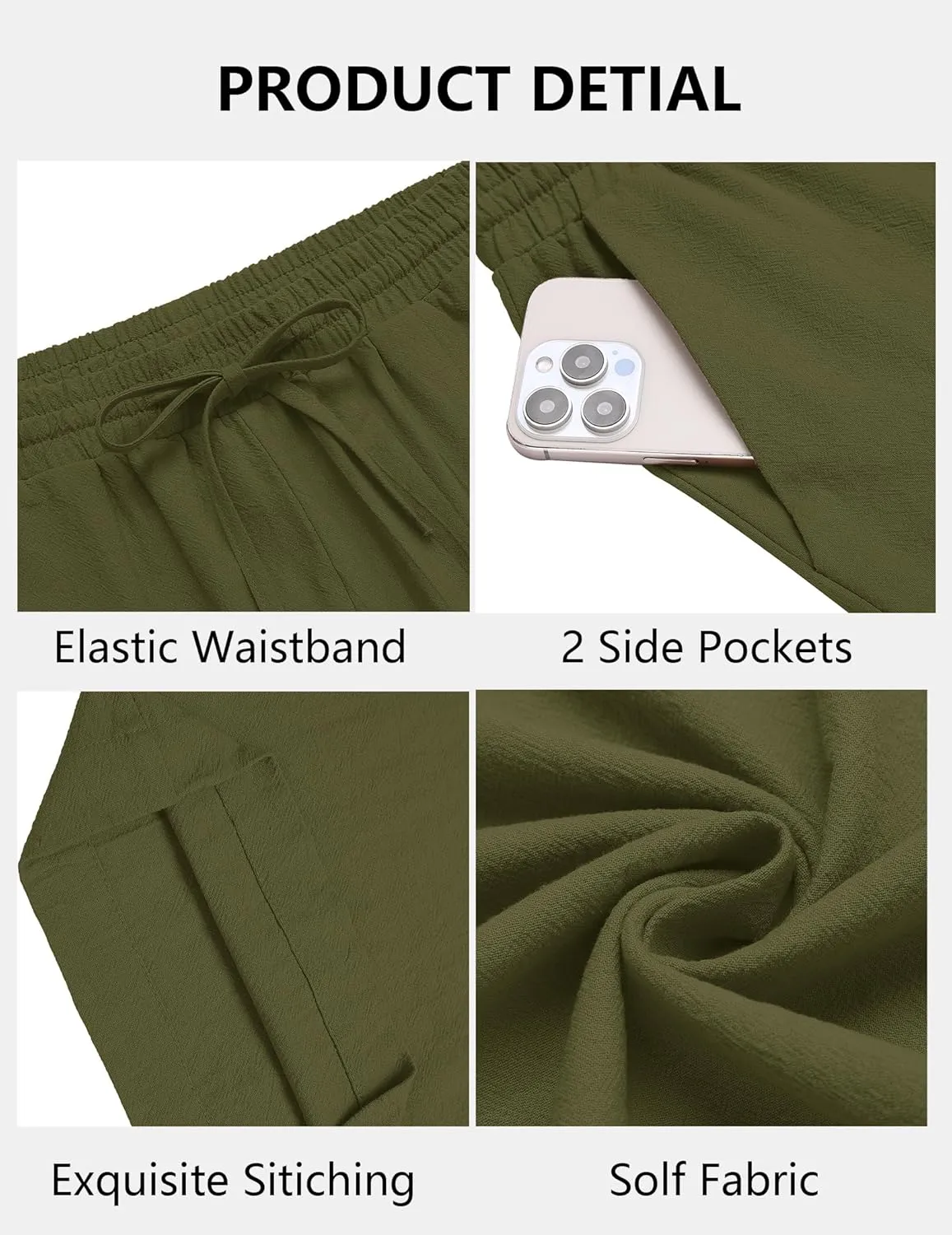 COOFANDY Men's Casual Cotton Pants Elastic Waist Drawstring Linen Beach Summer Pants Lightweight Yoga Trousers