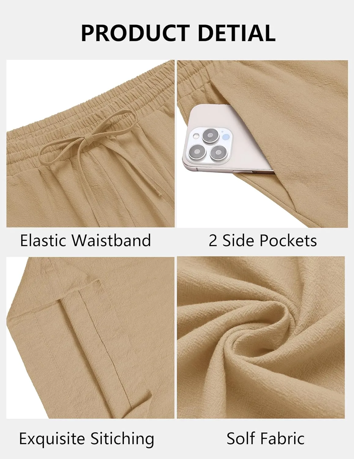 COOFANDY Men's Casual Cotton Pants Elastic Waist Drawstring Linen Beach Summer Pants Lightweight Yoga Trousers