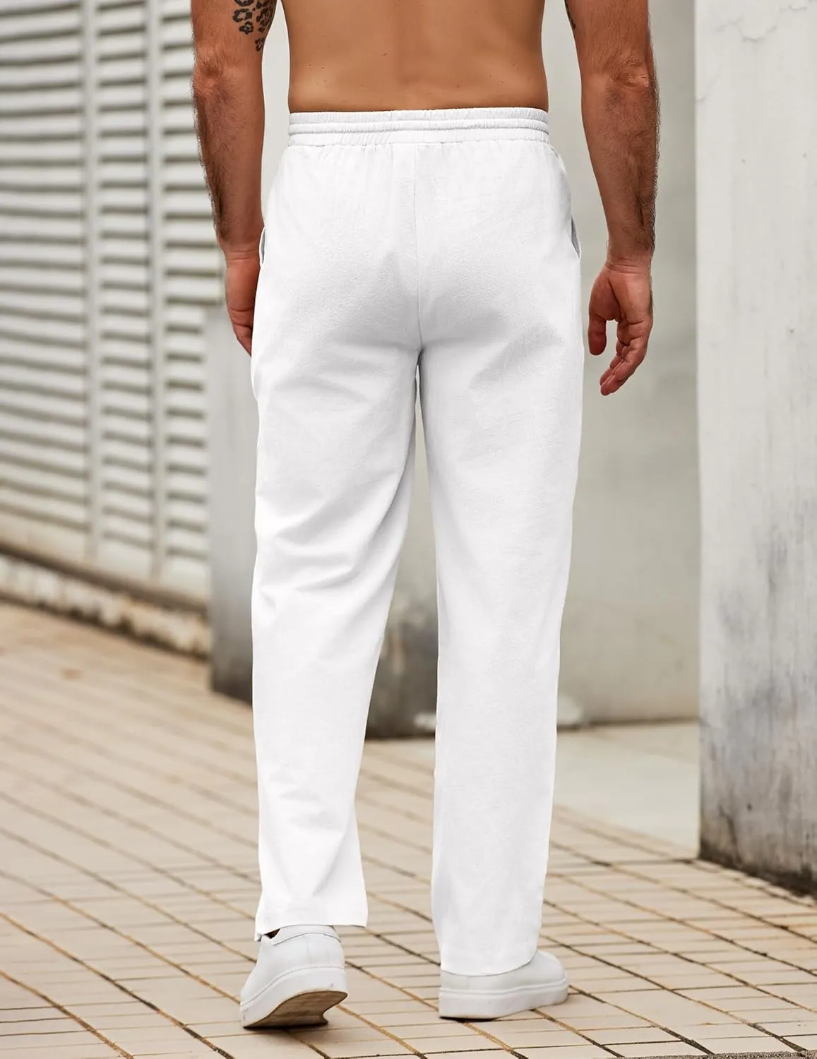 COOFANDY Men's Casual Cotton Pants Elastic Waist Drawstring Linen Beach Summer Pants Lightweight Yoga Trousers
