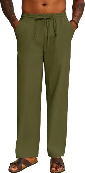 COOFANDY Men's Casual Cotton Pants Elastic Waist Drawstring Linen Beach Summer Pants Lightweight Yoga Trousers