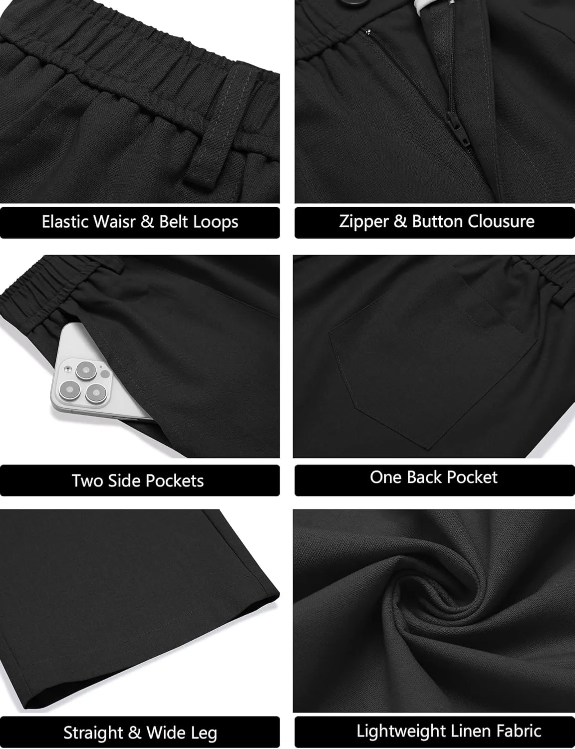 COOFANDY Men's Casual Linen Cotton Pants Elastic Waist Summer Beach Trousers Lightweight Yoga Vacation Pants