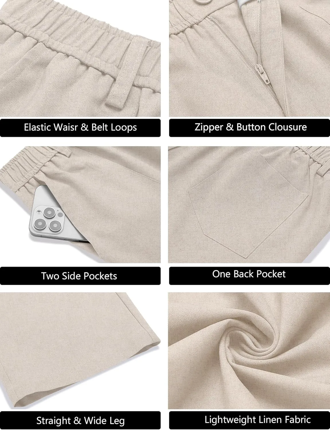 COOFANDY Men's Casual Linen Cotton Pants Elastic Waist Summer Beach Trousers Lightweight Yoga Vacation Pants