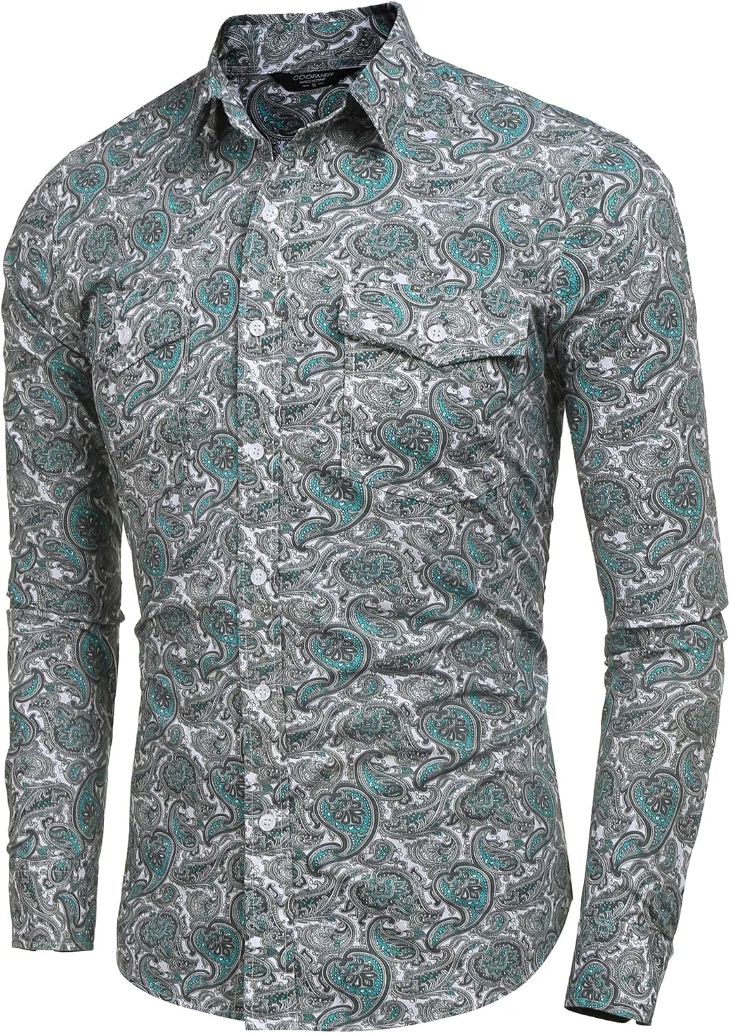 COOFANDY Mens Paisley Printed Shirts Casual Long Sleeve Button Down Shirts Floral Dress Shirt with Pockets