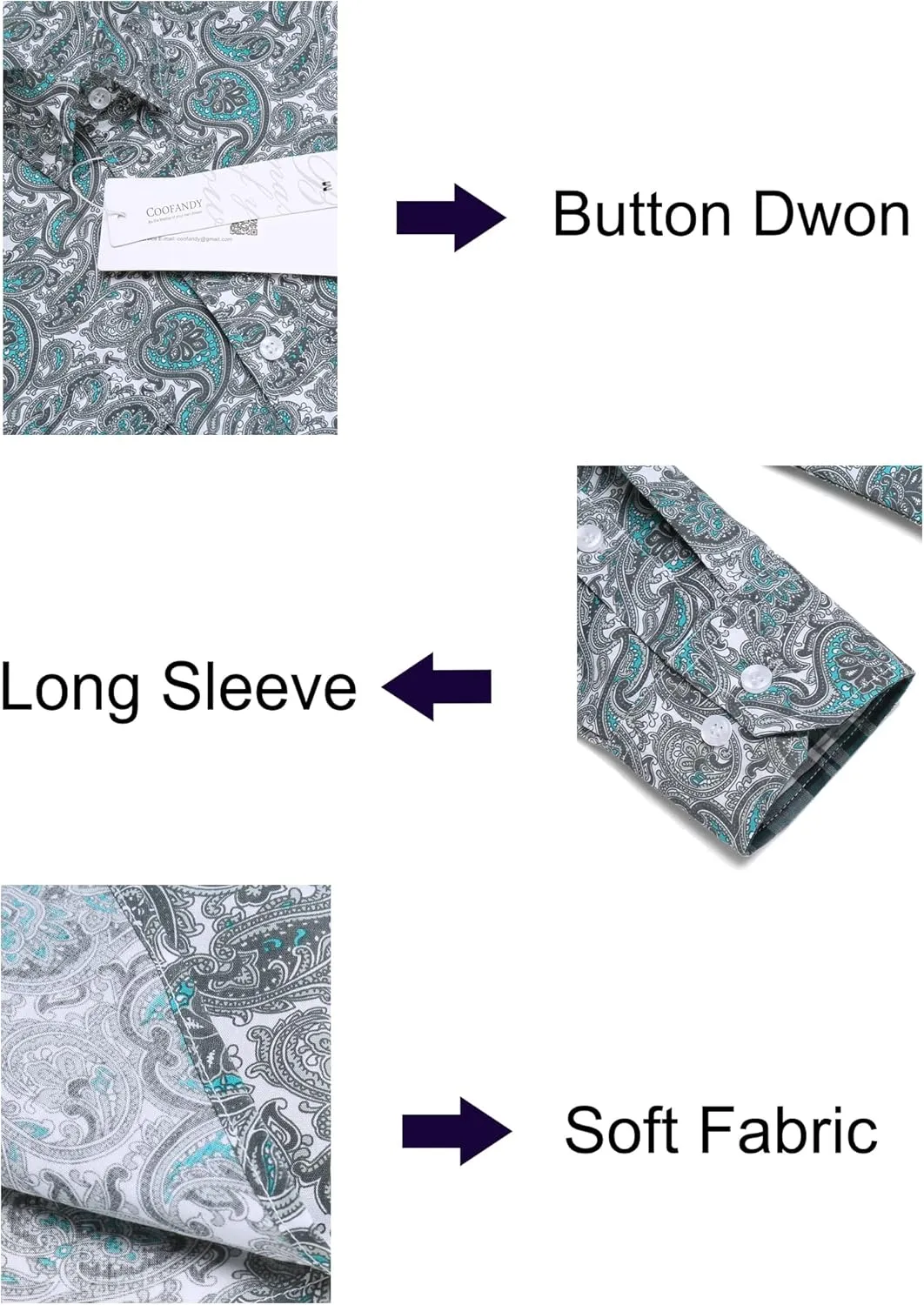 COOFANDY Mens Paisley Printed Shirts Casual Long Sleeve Button Down Shirts Floral Dress Shirt with Pockets