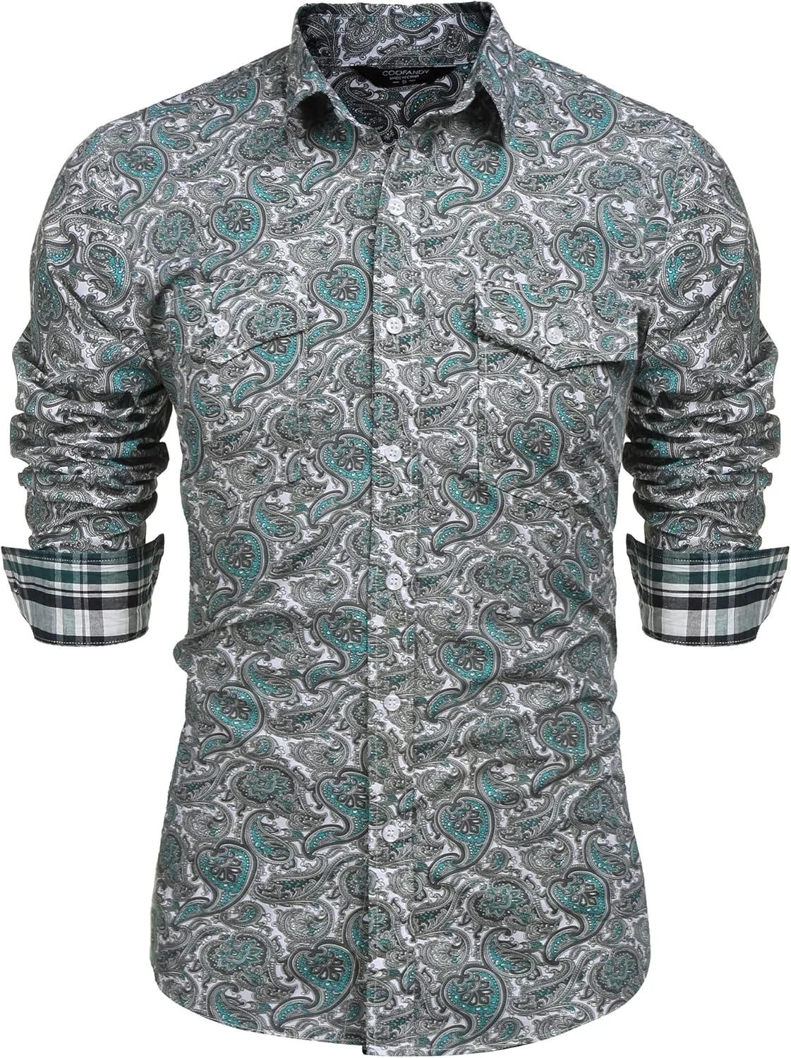 COOFANDY Mens Paisley Printed Shirts Casual Long Sleeve Button Down Shirts Floral Dress Shirt with Pockets