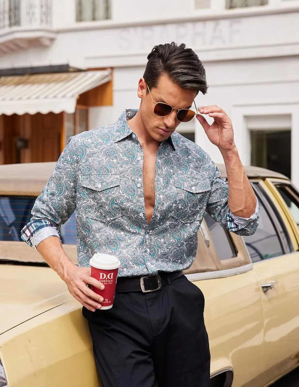 COOFANDY Mens Paisley Printed Shirts Casual Long Sleeve Button Down Shirts Floral Dress Shirt with Pockets