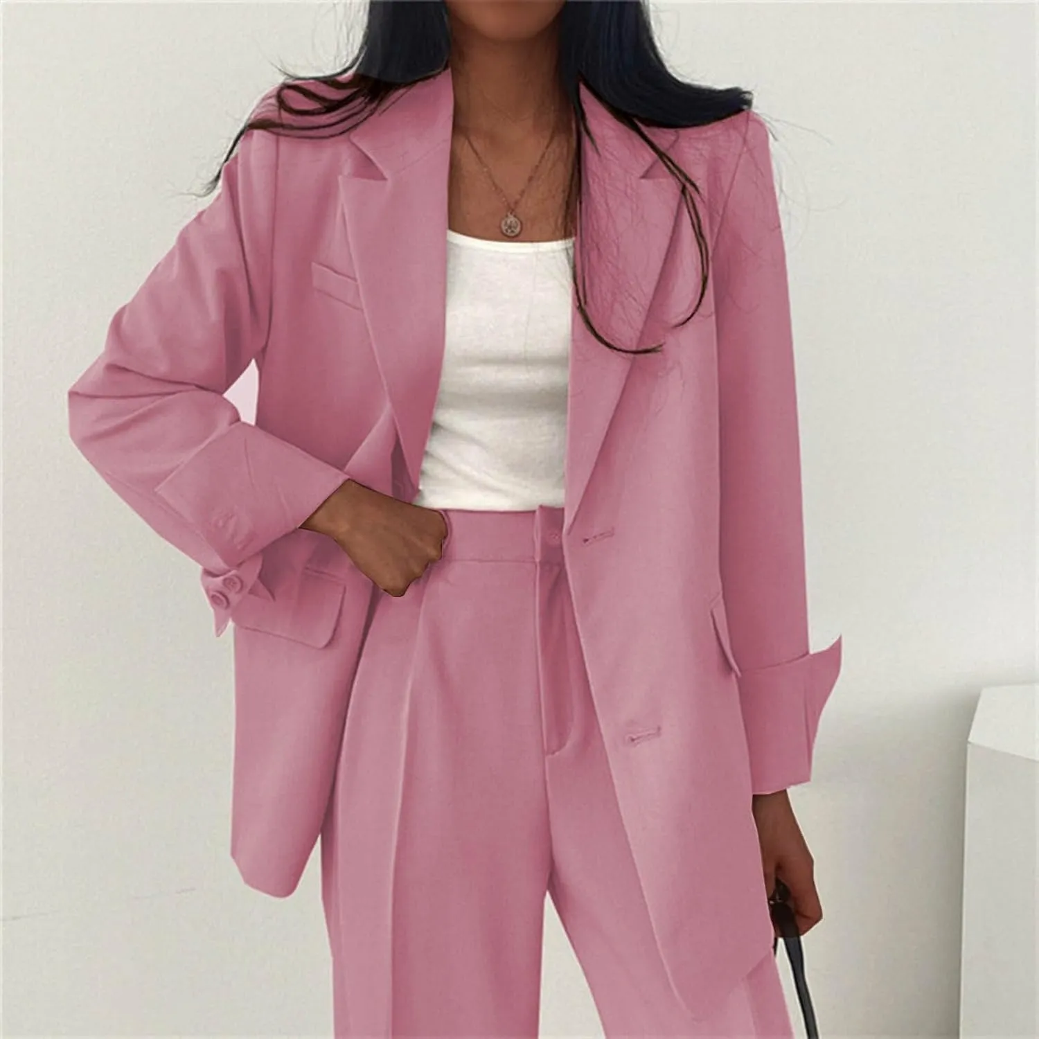 Cropped Suit Jacket Women Tweed Women Blazers Long Sleeve Causal Winter Coat Loose Fit With Pockets Blazers